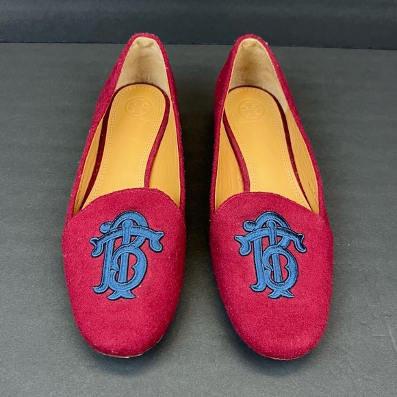 Tory Burch Antonia Red Maroon Suede Loafers Shoes Size 8.5M - Picture 1 of 10